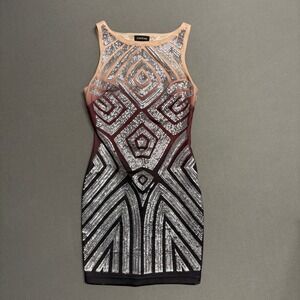 Bebe Sequin‎ Bodycon Dress Size M Multicolor Ombre Sleeveless Party Dress 1617